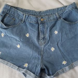 Daisy Embroidered Denim Shorts